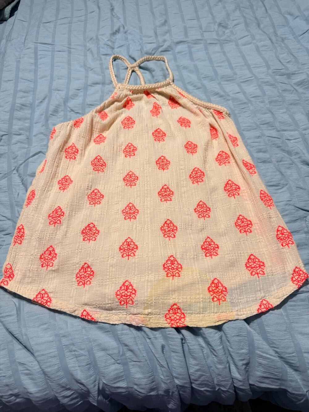 Lucky Brand Floral Embroidered Halter Braided Strap Sleeveless Top XS NWOT